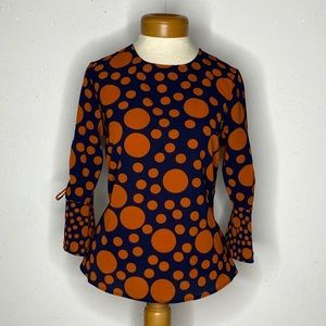 CATO Funky Retro Orange Circle Flare Sleeve Top, S